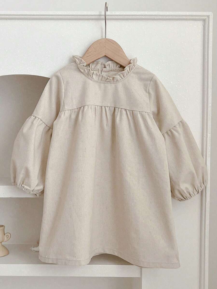 春秋長袖時尚韓版女嬰荷葉邊下擺娃娃連身裙