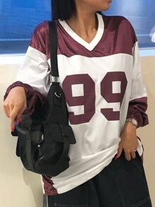 DAZY Letter Graphic Drop Shoulder Sweatshirt - Red - View 1