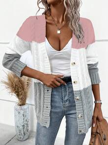 SHEIN LUNE Khối màu Xoắn Dan Áo len Mở - Nhiều màu - Xem 5