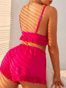 SHEIN Women Sexy Lingerie Kontras Lace Fantasi-Elegan - Hot Pink - View 2