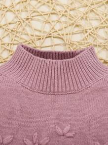 SHEIN Đứa bé gái Lỏng lẻo Phù hợp Dệt kim thủ công Thiết kế hoa Tay áo dài Áo len Với Tròn Đường viền cổ áo - Hồng - Xem 4