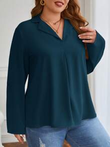 SHEIN Frenchy Plus Roll Tab Sleeve Blouse - Royal Blue - View 5