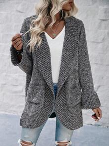 SHEIN Essnce 瀑布领喇叭袖开衫 - 深灰色 - 查看 6