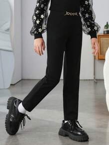 Tween Girl Chain Detail Straight Leg Pants - Black - View 6