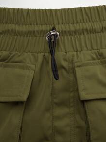 Hauture Flap Pocket Drawstring Waist Cargo Skirt - Army Green - View 5