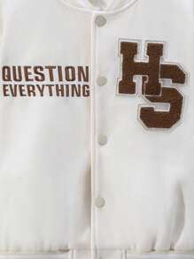 SHEIN Tween Boy Embroidery Letter Patched Striped Trim Varsity Jacket - Multicolor - View 4