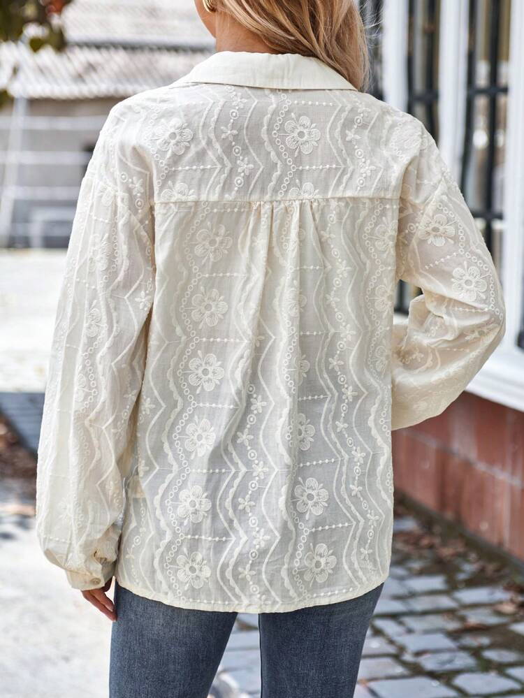Jacquard Button Front Shirt Fall Cloth For Women