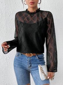 SHEIN Frenchy Lá sen tỉa Cổ giả Ren Áo Không có áo Top Cami - màu đen - Xem 3