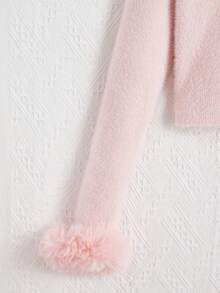 SHEIN EZwear 女士拼接毛茸袖口針織開衫 - 淺粉色 - 查看 3