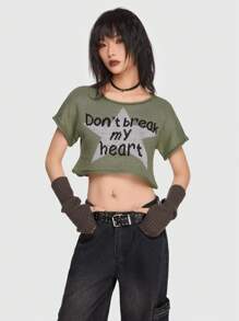 ROMWE Grunge Punk Strick Crop Top mit Buchstabe Muster - Verschiedenfarbig - Übersicht 5