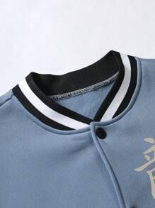 Manfinity Roghcode 男士长袖中国龙及标语图案条纹饰边落肩飞行员夹克（无帽），适合秋冬季节；动漫蓝色男士长袖图案连帽衫；设计师款男士长袖连帽衫，秋季款 - 霧霾藍 - 查看 3