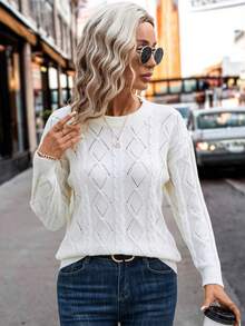 SHEIN Frenchy Chất rắn Thả vai Áo len - Màu be - Xem 4