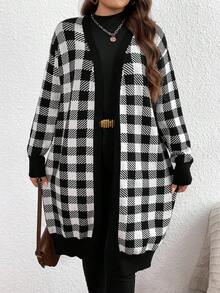 SHEIN LUNE Kích thước lớn In kẻ sọc Thả vai Mặt trước Mở Áo len Mở - Nhiều màu - Xem 3