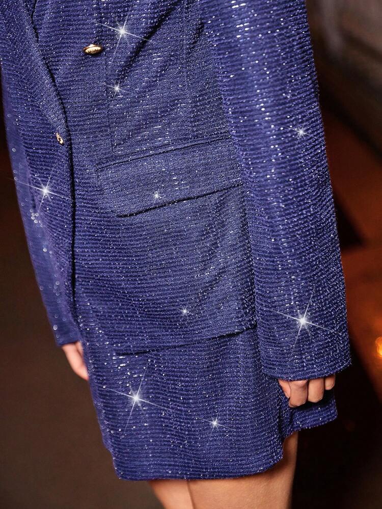 Double Breasted Glitter Blazer Blue
