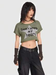 ROMWE Grunge Punk Strick Crop Top mit Buchstabe Muster - Verschiedenfarbig - Übersicht 6
