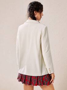 SHEIN EZwear Letter Patched Detail Pocket Front Corduroy Blazer