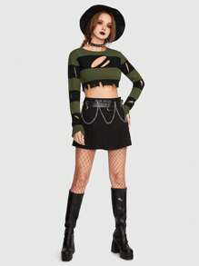 ROMWE Goth Two Tone Cut Out Crop Sweater - Multicolor - View 1
