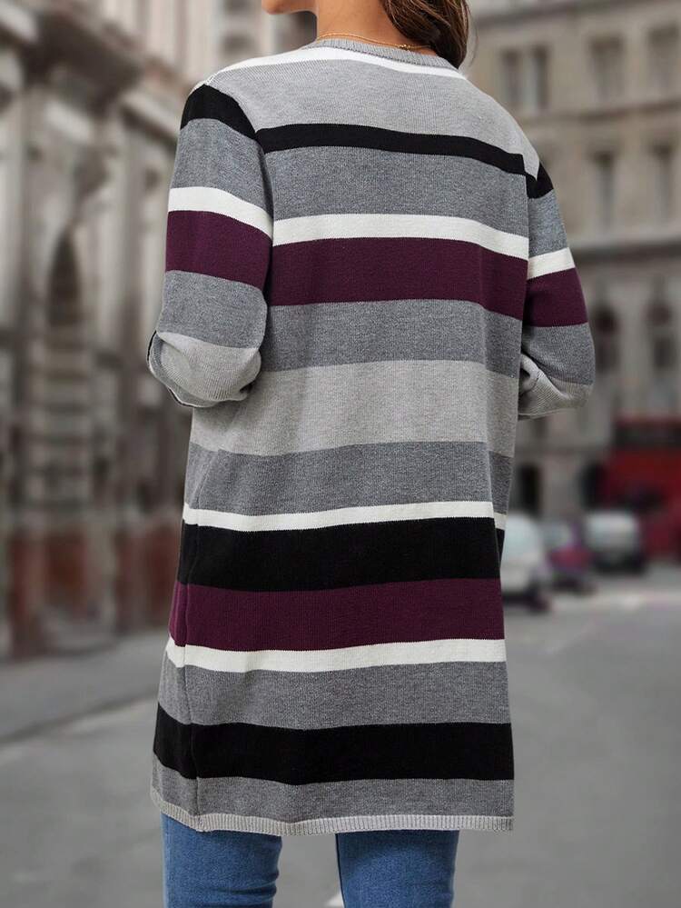 Color Block Casual Design Cardigan