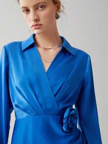 Anewsta 3d Rose Side Wrap Hem Dress - Blue - View 6