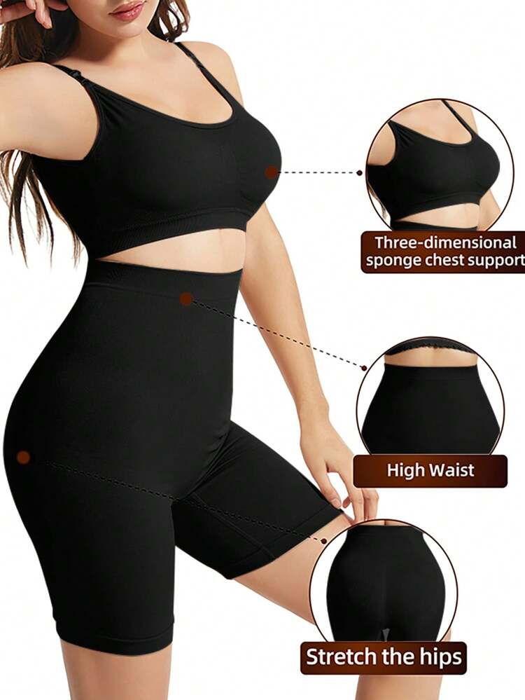 Women's Black High Waist Shapewear Shorts Casual Sporty High Stretch Body Shaper Underwear