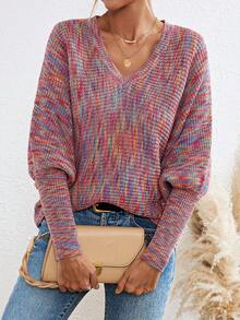 SHEIN LUNE Space Dye Batwing Sleeve Sweater - Multicolor - View 6