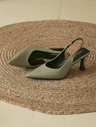 2025秋冬季女士高跟鞋，尖头，细跟，低鞋面，石纹图案，镂空设计，踝带，浅口鞋，猫跟，优雅