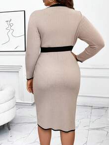 SHEIN Clasi 大碼拼接邊紐扣細節毛衣洋裝 - 灰色 - 查看 2