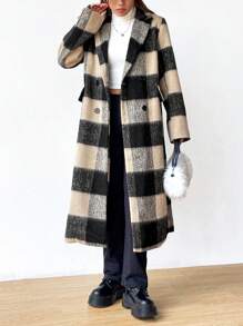 SHEIN EZwear 格紋長毛呢外套 - 彩色 - 查看 5