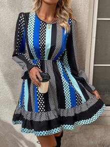 Chiquease Polka Dot Print Ruffle Hem Dress - Blue - View 3