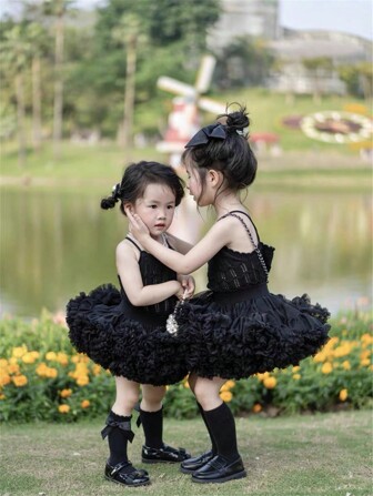 Young Girl 1pc Solid Mesh Overlay Skirt