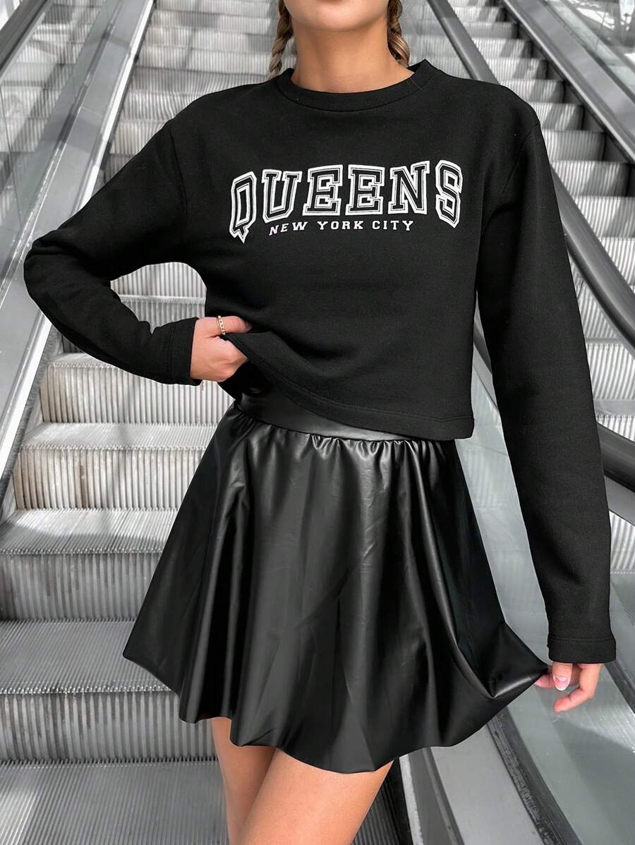 EURMUSE Letter Graphic Drop Shoulder Tee - Black - View 1