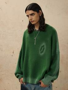 男士落肩袖超大毛衣 - 綠色 - 查看 4