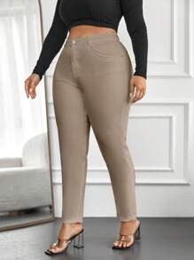 RueChic Plus Size High Waisted Skinny Jeans - Beige - View 3