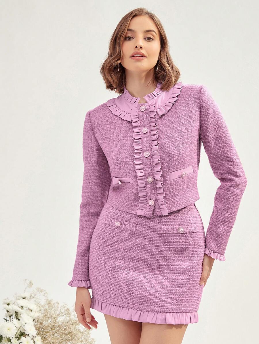 Enchnt Ruffle Hem Bodycon Skirt - Pink - View 1