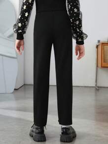 Tween Girl Chain Detail Straight Leg Pants - Black - View 2