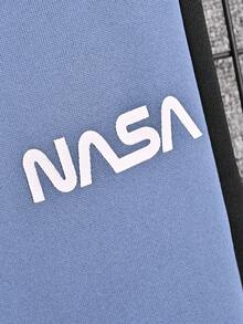 Teen Boy Letter Graphic Colorblock Kangaroo Pocket Hoodie & Sweatpants - Blue - View 4