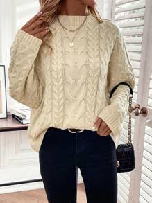 Chiquease Solid Cable Knit Pullover Fall Winter Sweater - Apricot - View 4