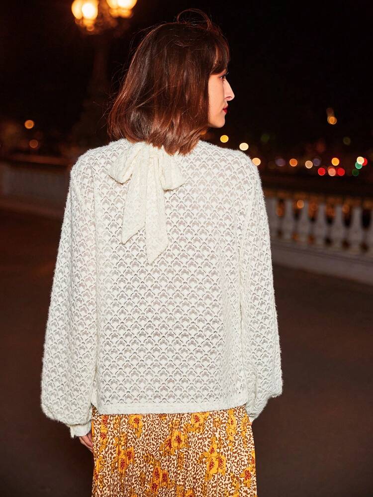 Mock Neck Lantern Sleeve Blouse Winter White Casual