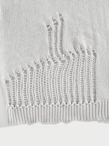 ROMWE MEN Street Life Guys Solid Pointelle Knit Sweater - Grey - View 4