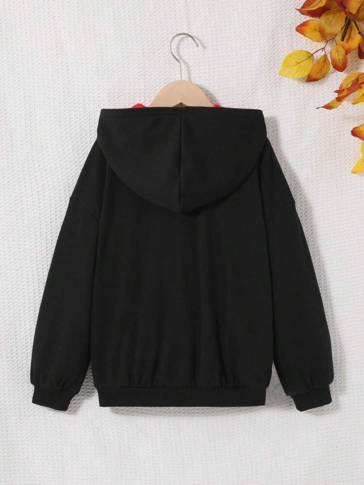 Tween Girl Letter Graphic Drop Shoulder Hooded Sweatshirt