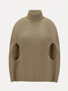 EMERY ROSE Áo len cổ lọ tay raglan khoét eo, kiểu dáng rộng rãi, thích hợp mặc mùa thu đông. - Màu Khaki - Xem 1