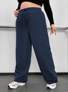 Flirla Talla grande Pantalones de pierna ancha de cintura con cordón - azul real - Ver 1
