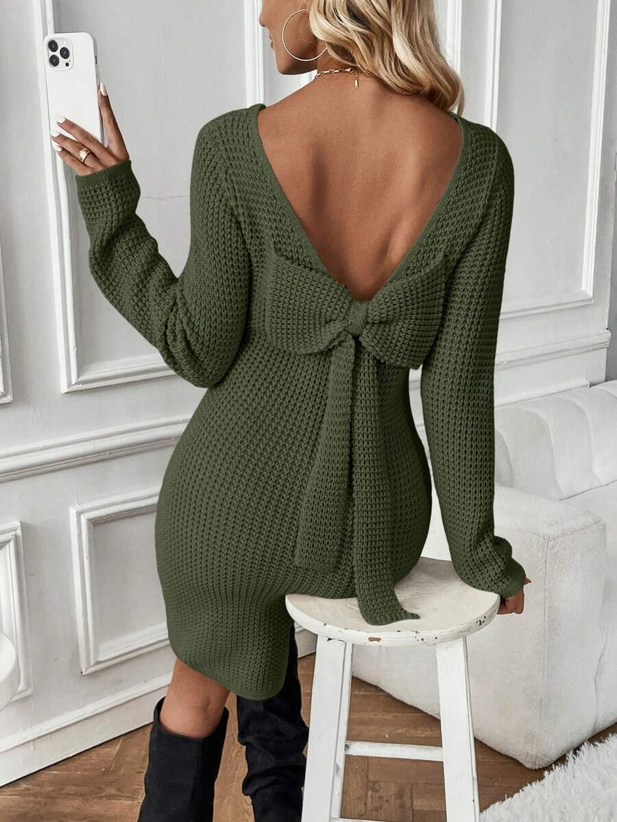 Chiquease Bow Backless Sweater Dress Fall Winter Cloth For Women ...