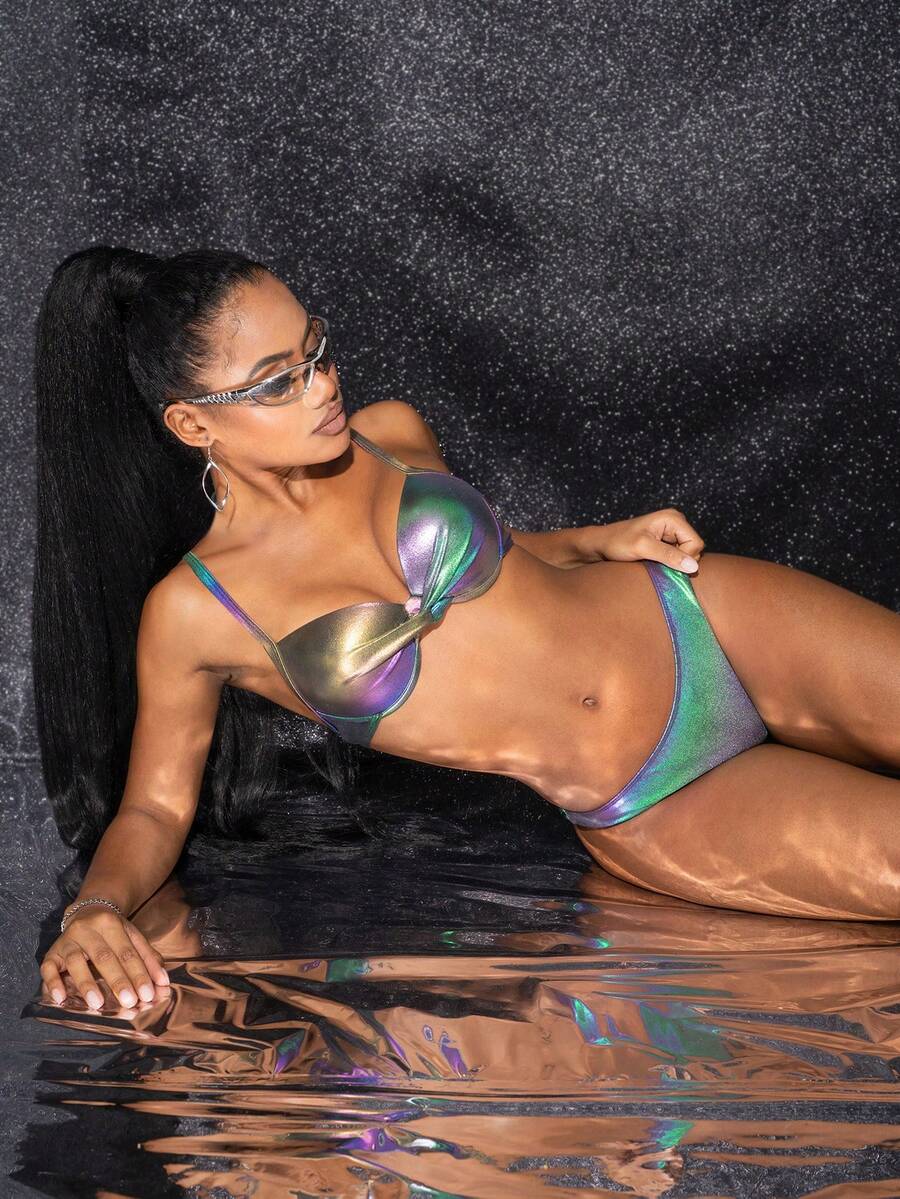 Metallic Underwire Bikini Set, For Summer Beach Vacation - Multicolor - View 1