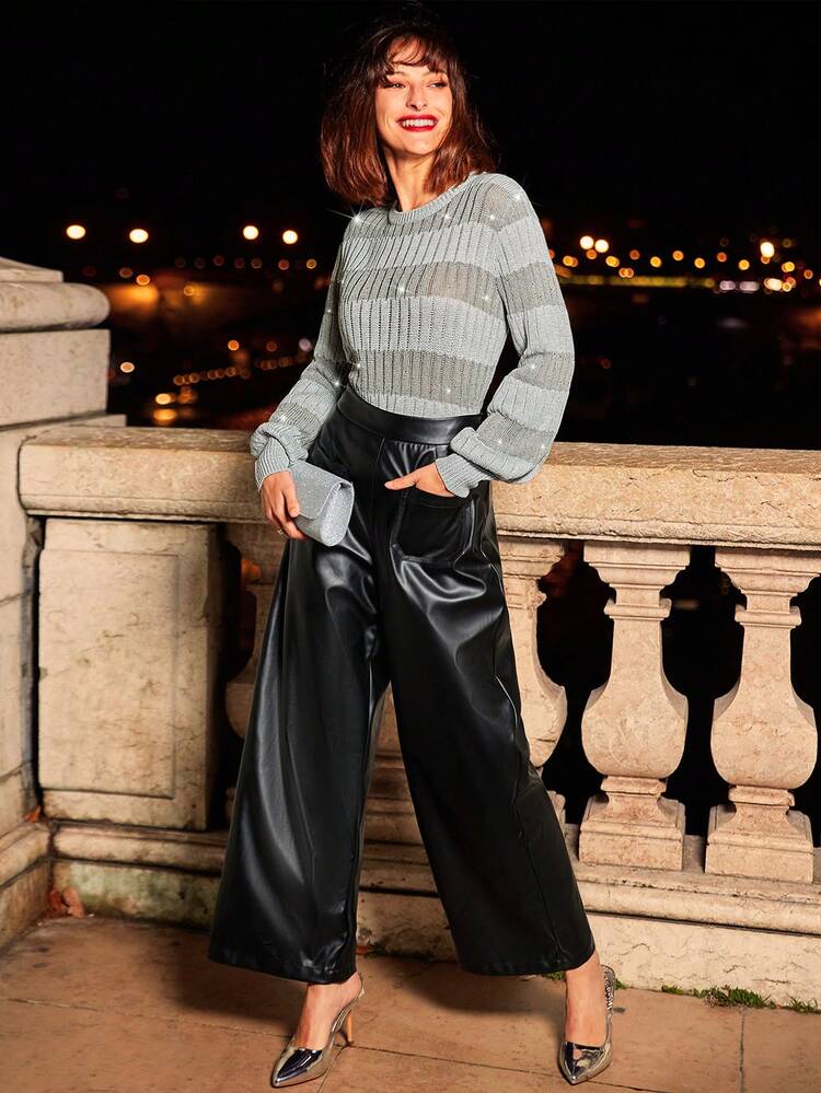 Striped Pattern Drop Shoulder Sweater Winter Casual