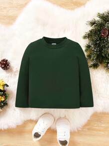 Đứa bé trai Chất rắn Vòng cổ Áo - Màu xanh lá cây đậm - Xem 1