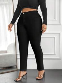 EURMUSE Plus Size High Waist Skinny Jeans - Black - View 4