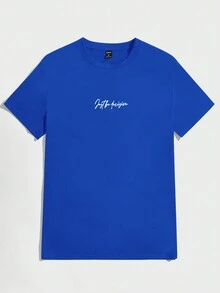 Manfinity VCAY Hombres Camiseta con estampado de oso y slogan - azul real - Ver 2