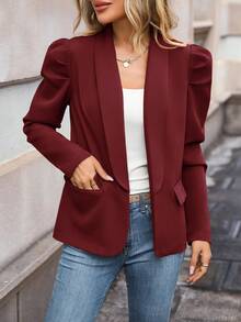 SHEIN Clasi Khăn quàng Ống tay áo Mở Mặt trước Áo vest - Màu Đỏ Sâu - Xem 6