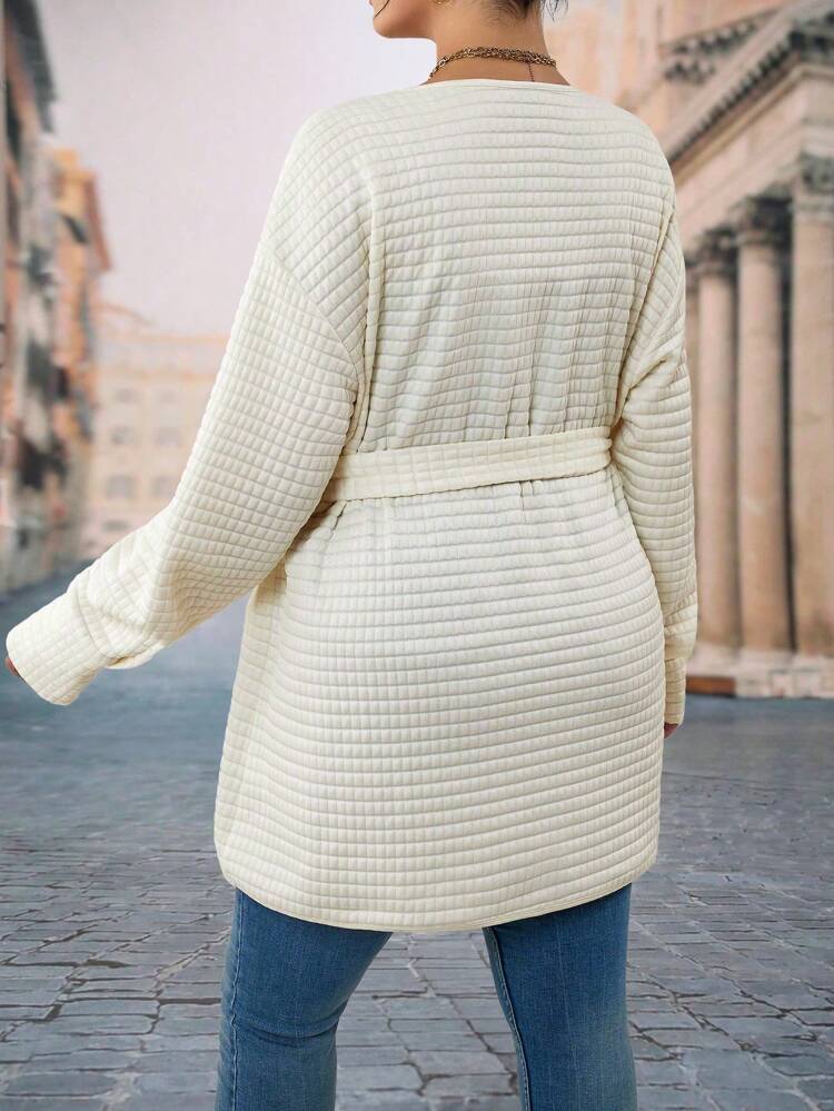Plus Dual Pocket Drop Shoulder Open Front Coat